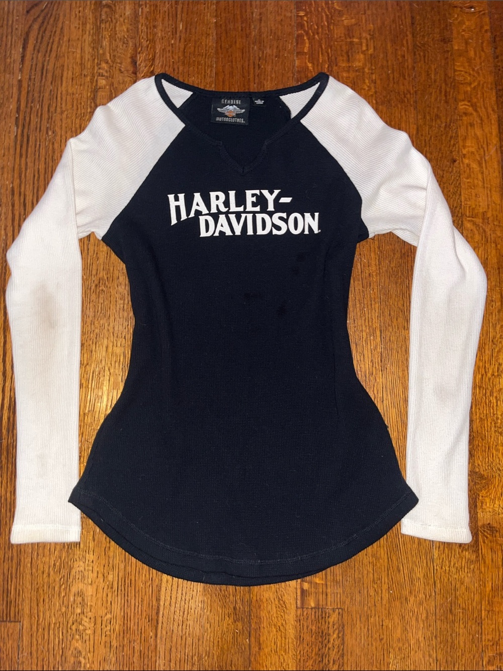 Harley-Davidson | Black Body with White Raglan Sleeves Long Sleeve Tee